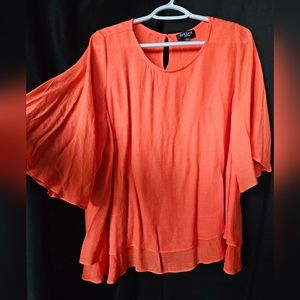 NWOT Red Coral Orange Flowy Blouse Size XXL